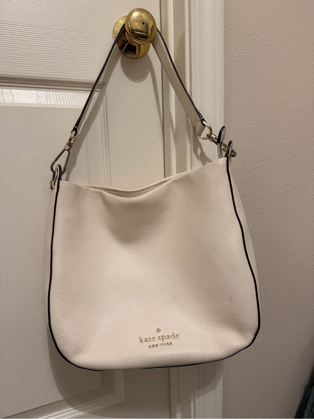 kate spade Cream Leather Shoulder Hobo with Black Piping